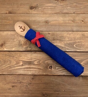 Dishtowel &amp; Wooden Spoon Set - Navy Blue Anchor