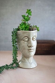 Ceramic Head Planter - Grey