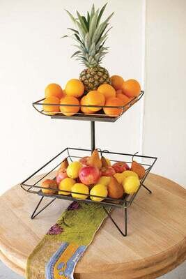 Two Tiered Square Wood &amp; Metal Display