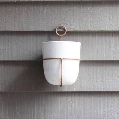 White Wash Clay Flower Bell w/Copper Wall Mount