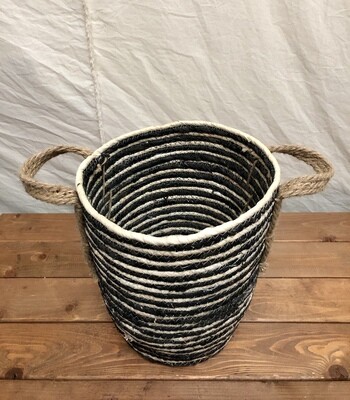 Tall Basket w/Holes - Black &amp; Natural Stripes Sm