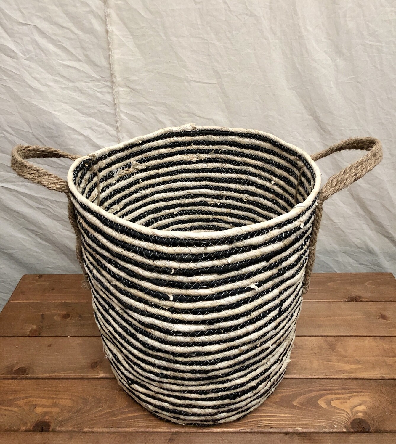 Tall Basket w/Holes - Black &amp; Natural Stripes Lg
