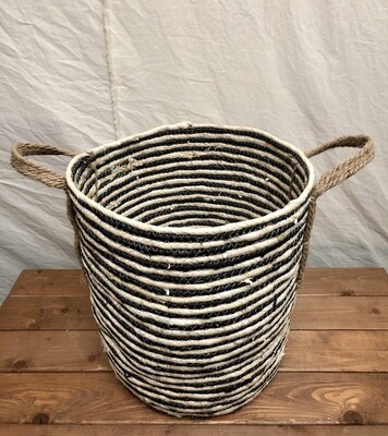 Tall Basket w/Holes - Black &amp; Natural Stripes Lg
