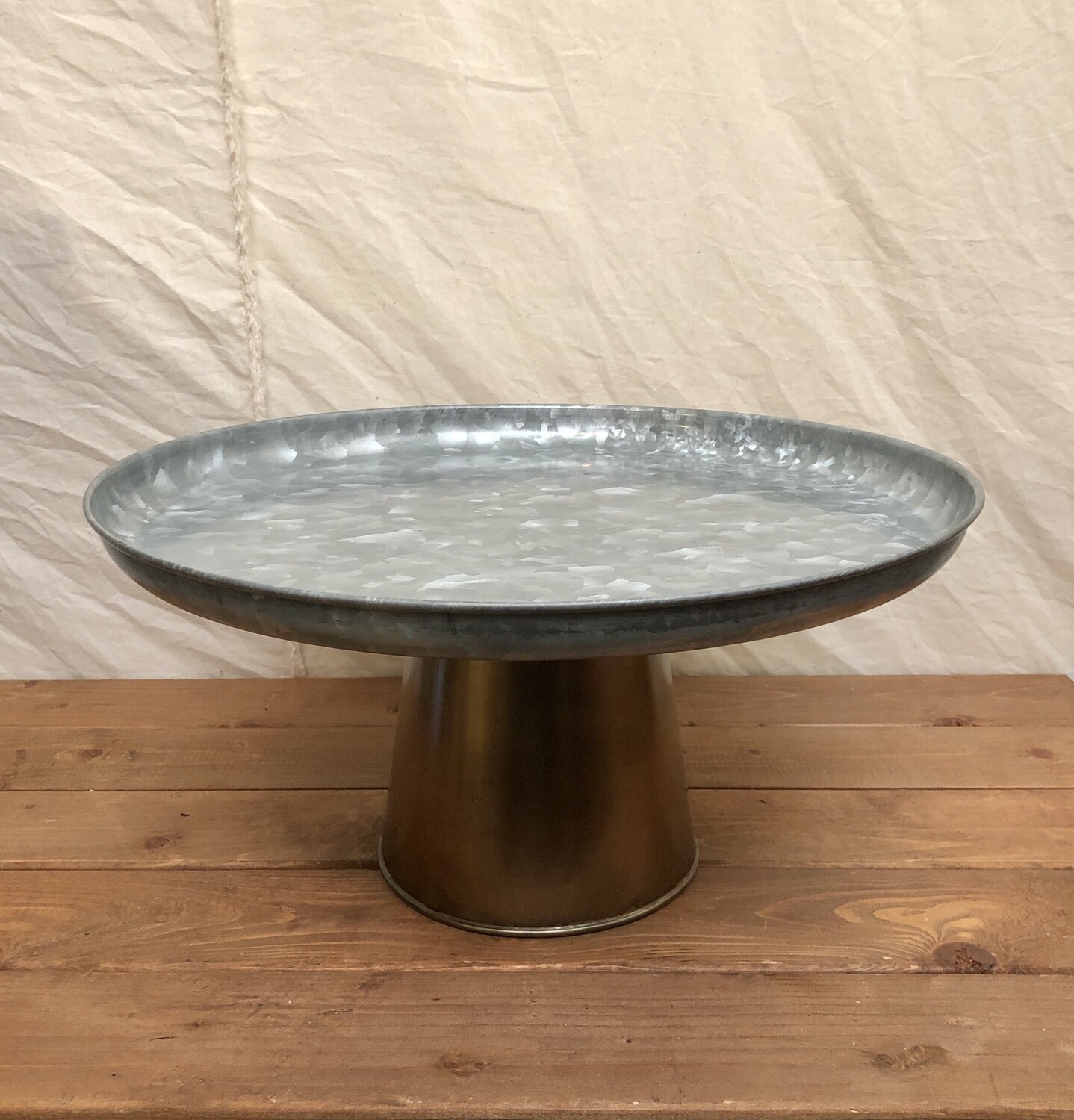 Galvanized Display Stand w/Antique Brass Base Lg