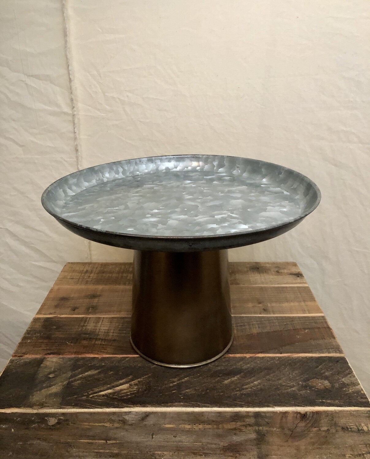 Galvanized Display Stand w/Antique Brass Base Sm