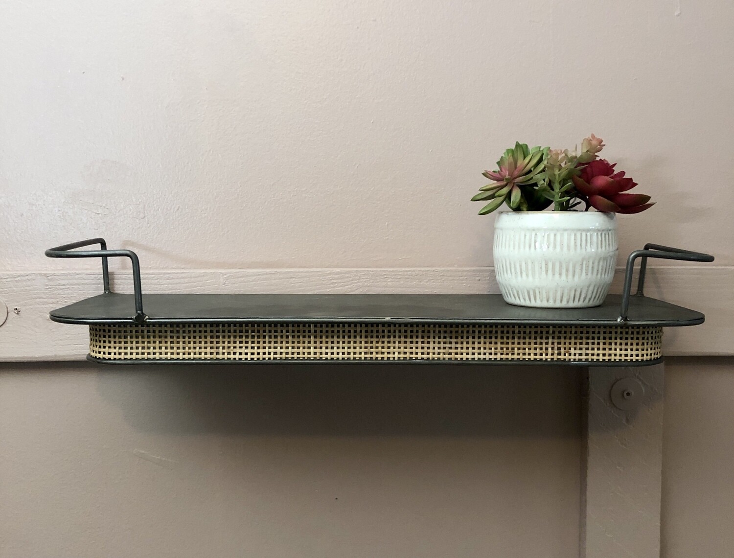 Metal &amp; Woven Wicker Wall Shelf Lg