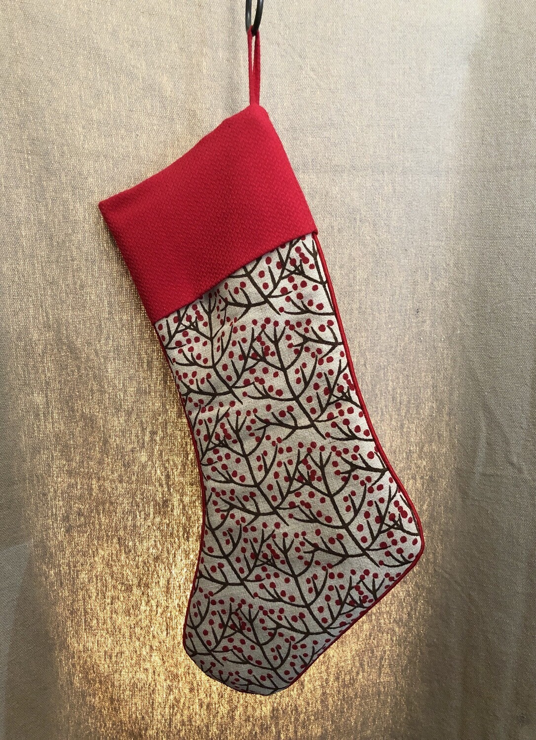 Red/Tan Linen Bittersweet Stocking Red/Tan Linen Bittersweet Stocking