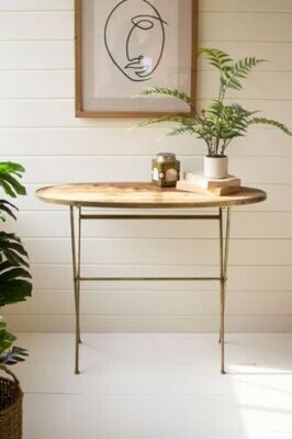 Round Recycled Wood & Brass Table Round Recycled Wood & Brass Table