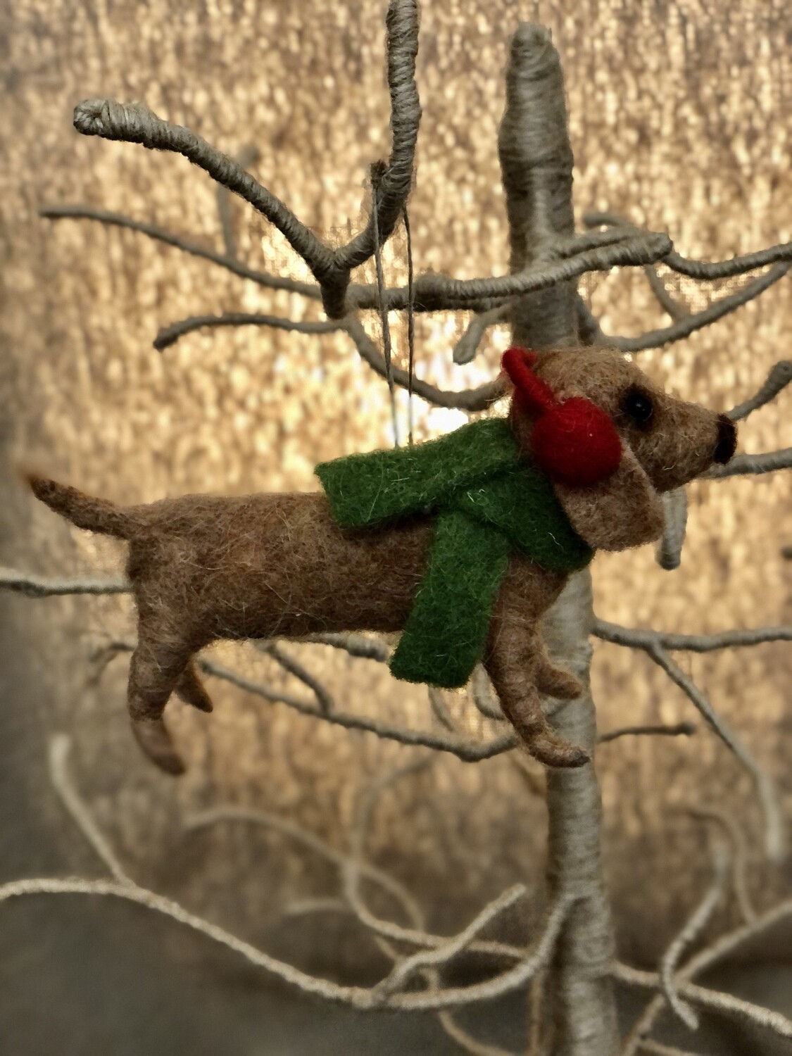 Weiner Dog w/Scarf &amp; Earmuffs Ornament