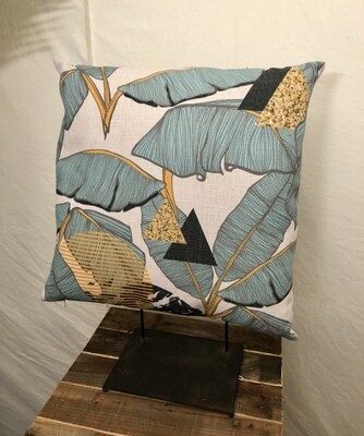Teal Palm Print Fabric Cushion