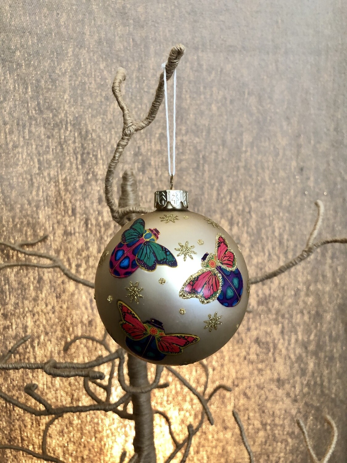 Blown Glass Champagne Ball w/Lady Bug Ornament