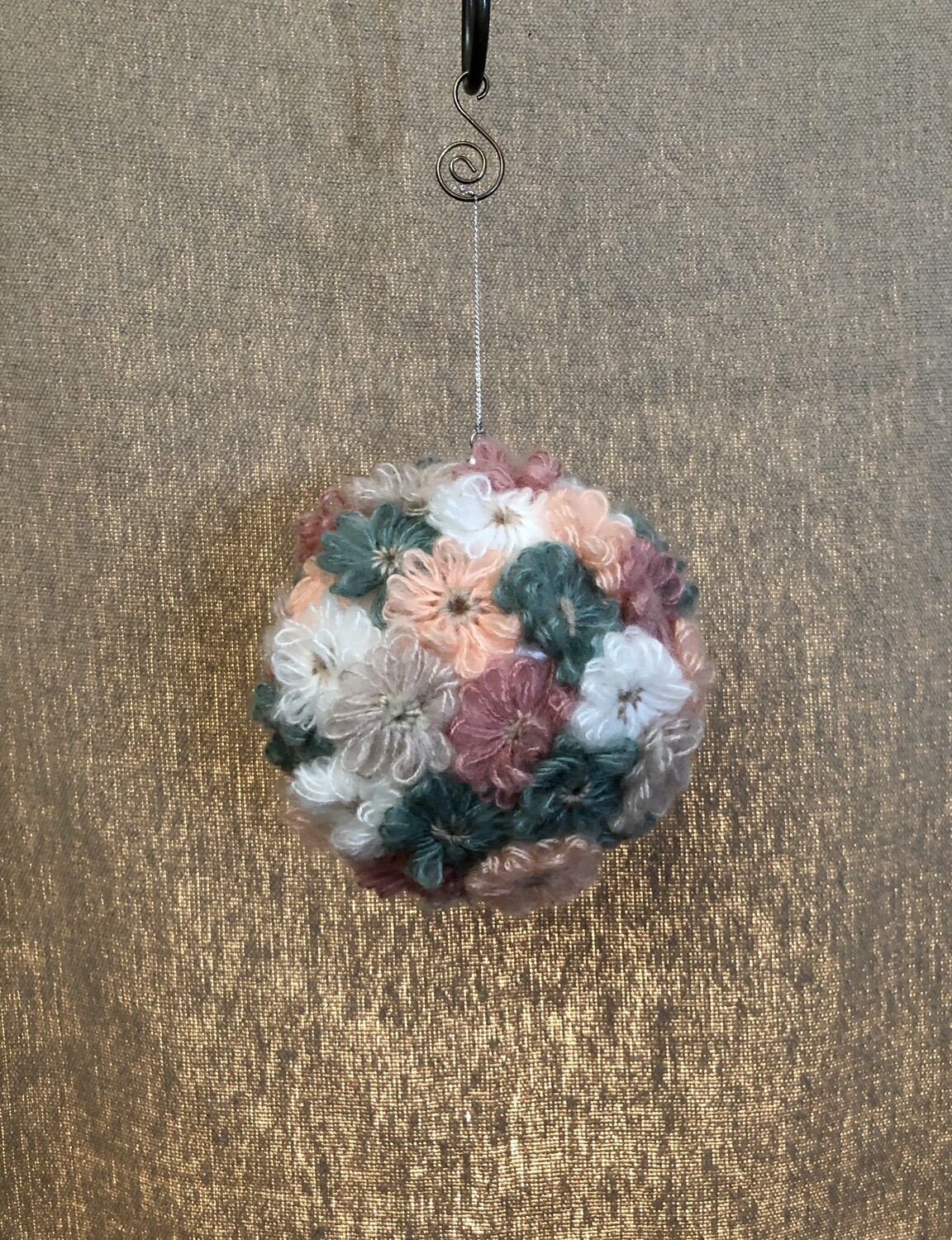 Yarn Flower Ball Ornament 5" Yarn Flower Ball Ornament 5"