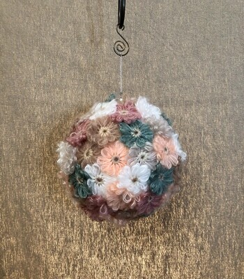 Yarn Flower Ball Ornament 6"
