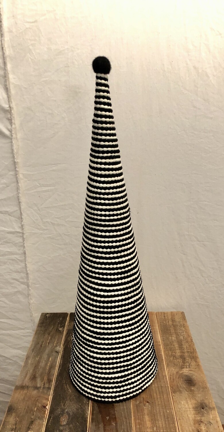 Pompon Cone Topiary Black/White - Lg