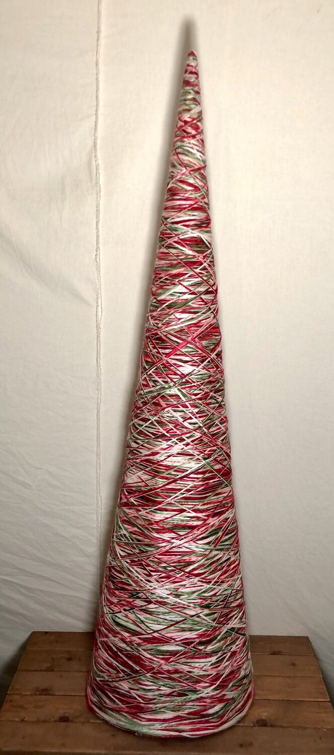 Yarn Twine Cone Topiary RE/GR/WH 60" Yarn Twine Cone Topiary RE/GR/WH 60"