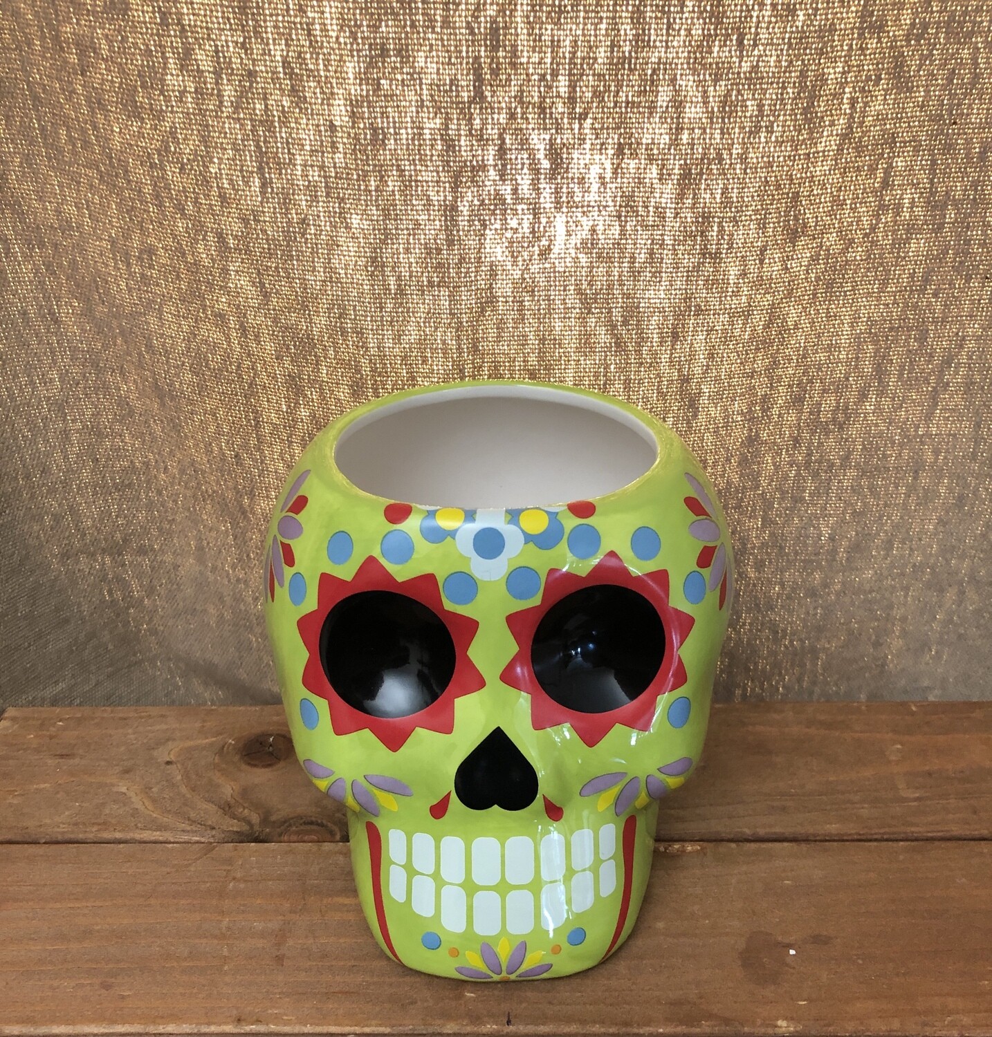 Day of the Dead Planter w/Drainage Hole - Lime Green Day of the Dead Planter w/Drainage Hole - Lime Green