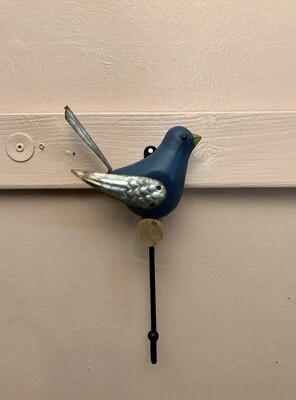 Resin Bird Hook Décor Blue