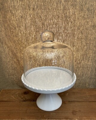 Glass Cloche &amp; Scallop Pedestal - Sm