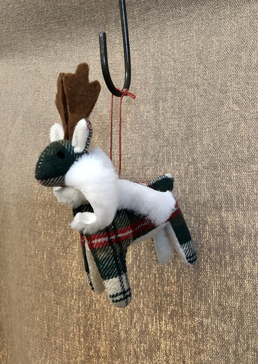 Fabric Deer w/Scarf White Ornament