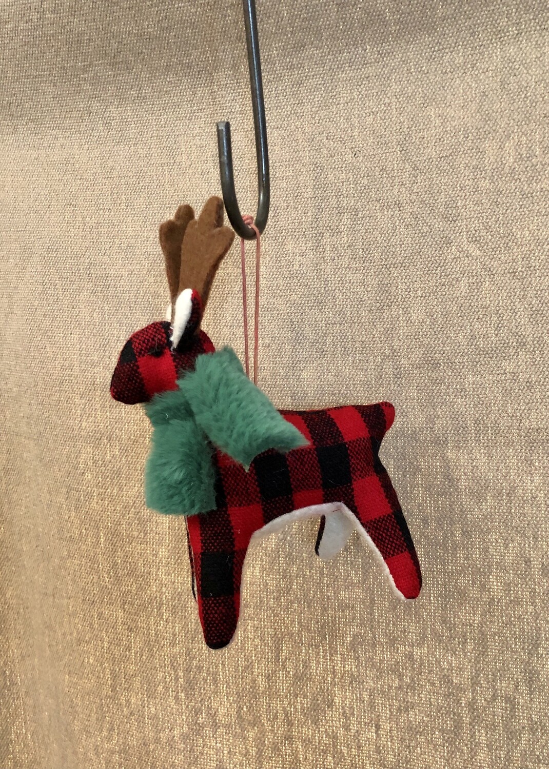 Fabric Deer w/Scarf Green Ornament