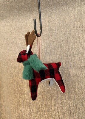 Fabric Deer w/Scarf Green Ornament