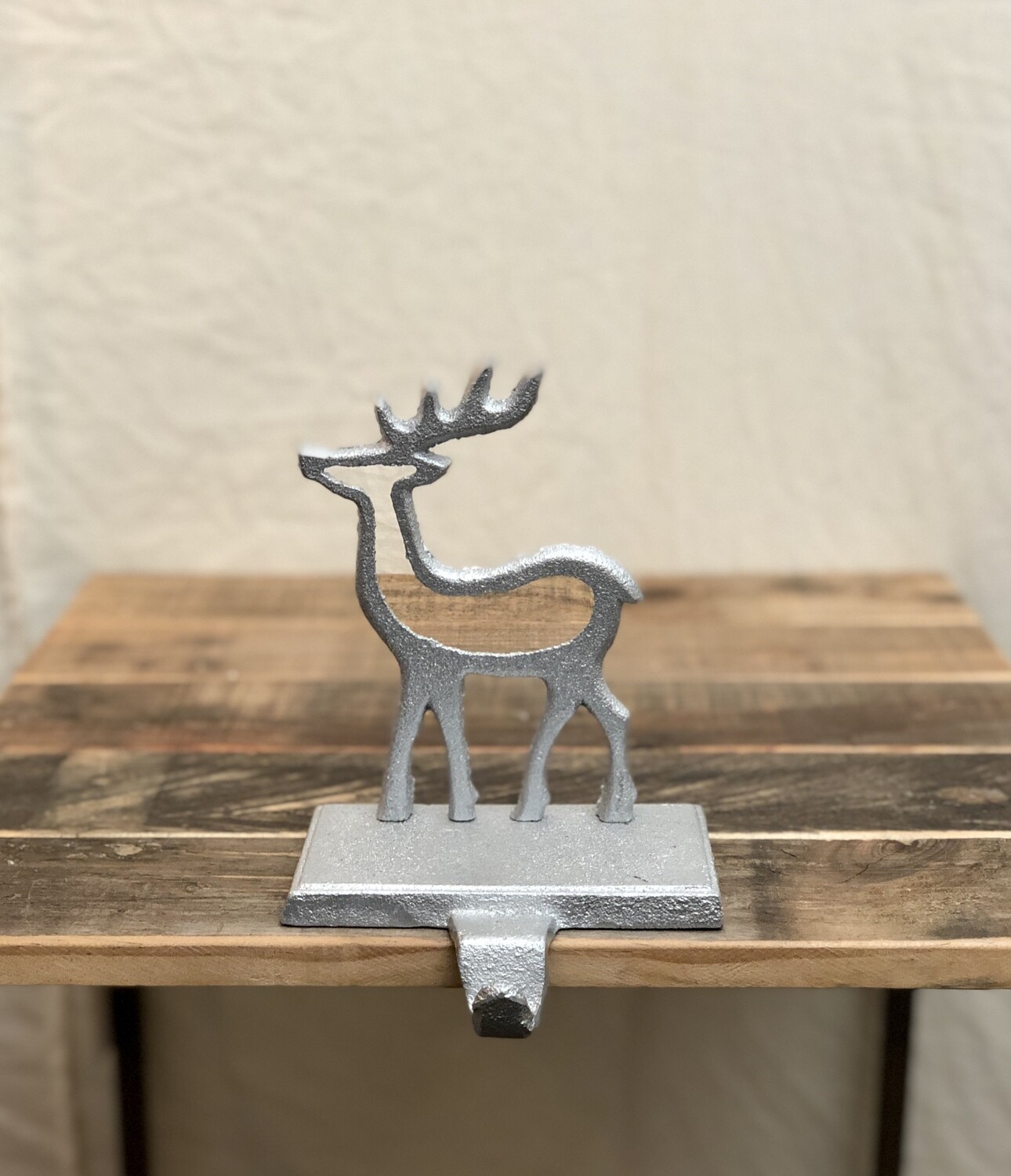 Cast Iron Silver Stocking Holder Reindeer
