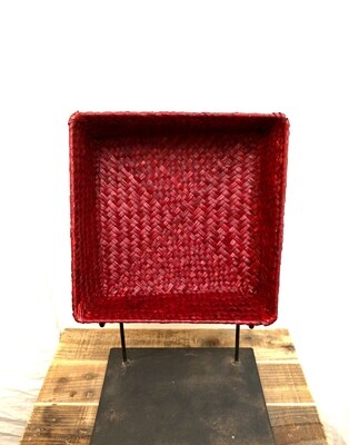 Square Seagrass Tray Red Med