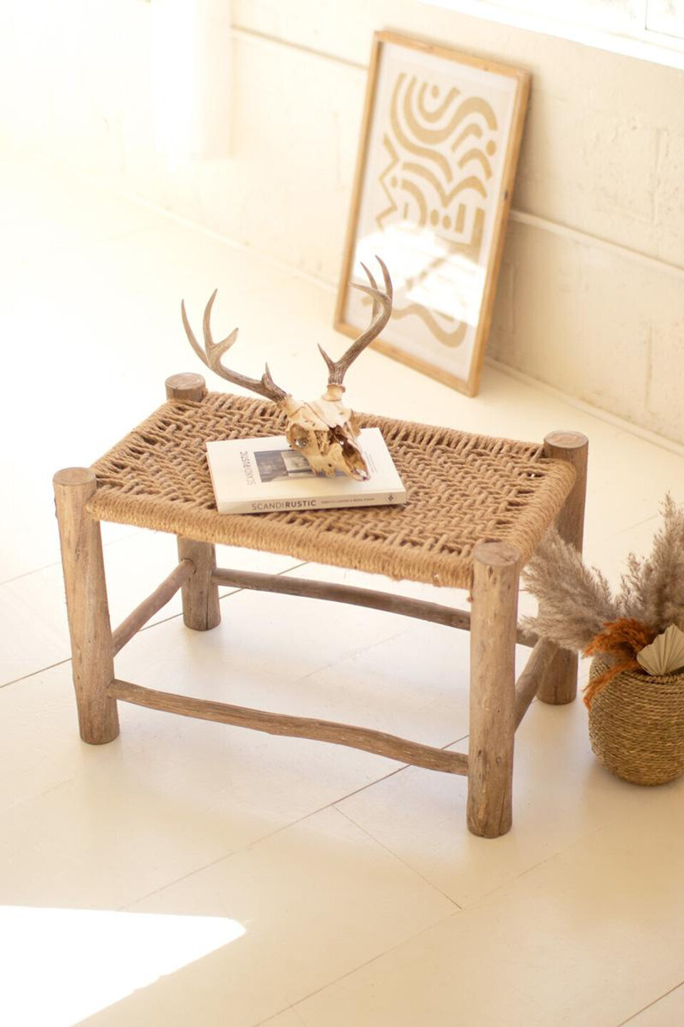 Woven Square Seagrass &amp; Wood Stool