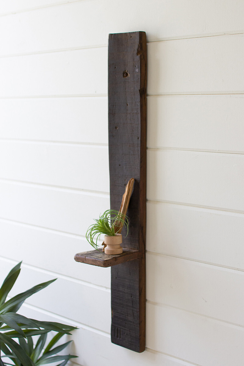 Tall Recycled Wood Wall Shelf