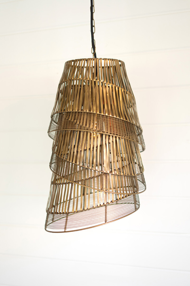 Iron Pendant Light - Antique Brass 3 Layered Ribbons