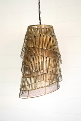 Iron Pendant Light - Antique Brass 3 Layered Ribbons