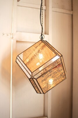 Glass &amp; Iron Pendant Light w/Antique Mirrors