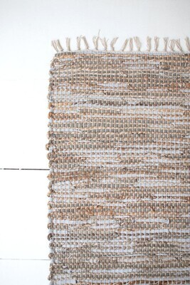 Cotton, Jute &amp; Grey Leather Rug -  72X48