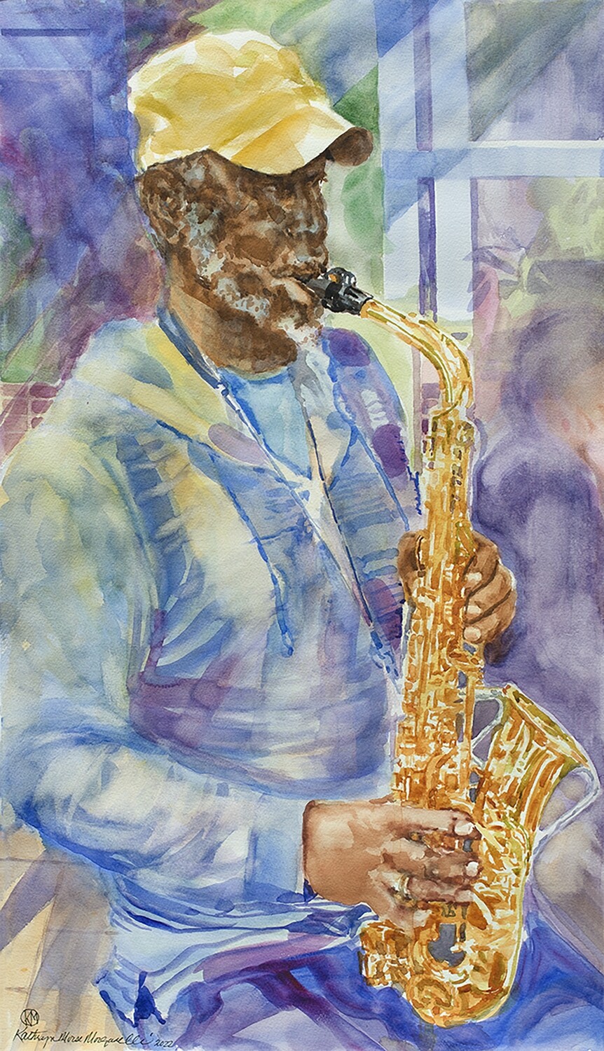 Kathy Morganelli - &quot;Jazz Man&quot; - Framed - 10&quot; x 17&quot;T