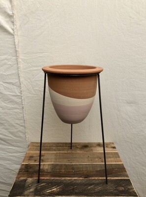 Double-Dipped Clay Pot on Wire Stand - Med