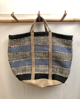 Jute Bag w/Handle - Blue Stripe