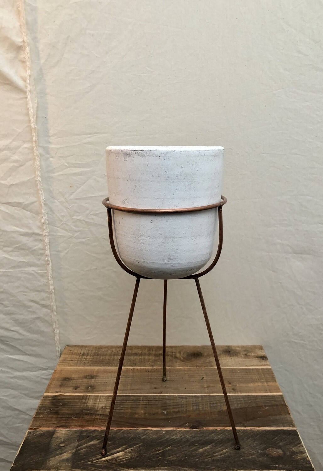 Whitewashed Clay Flower Bulb on Copper Base-Lg