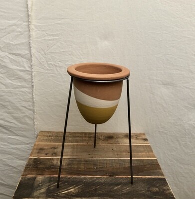 Double-Dipped Clay Pot on Wire Stand - Sm
