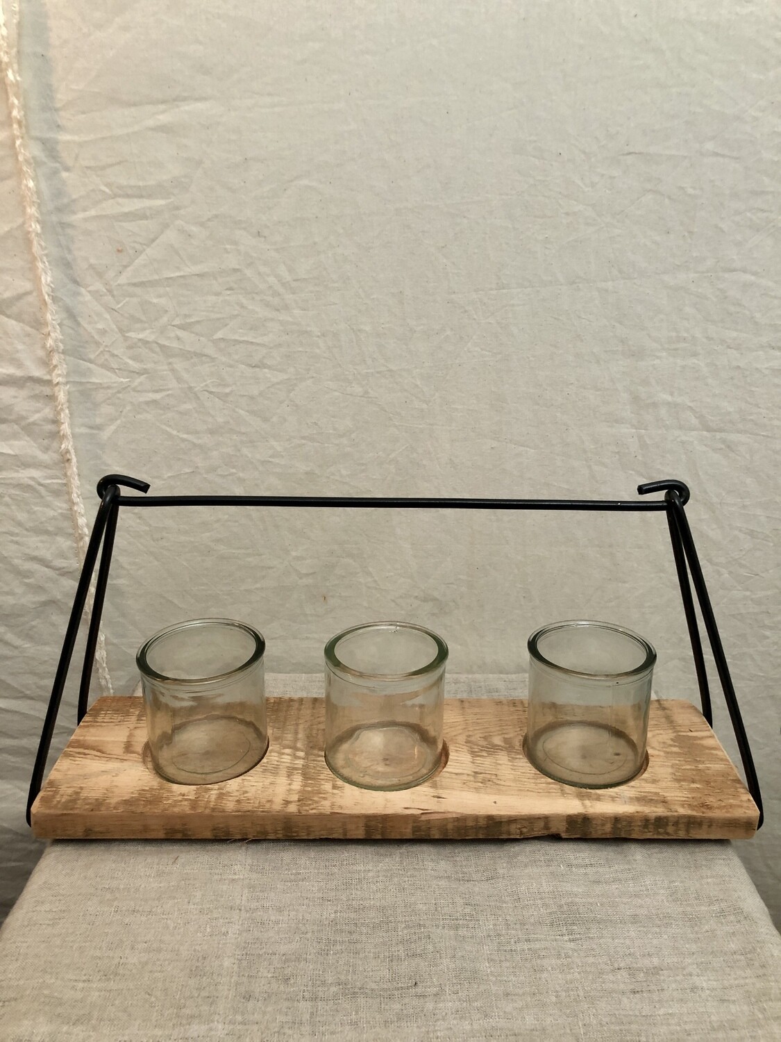 Glass Candle Holders w/Wood &amp; Metal Frame - 3