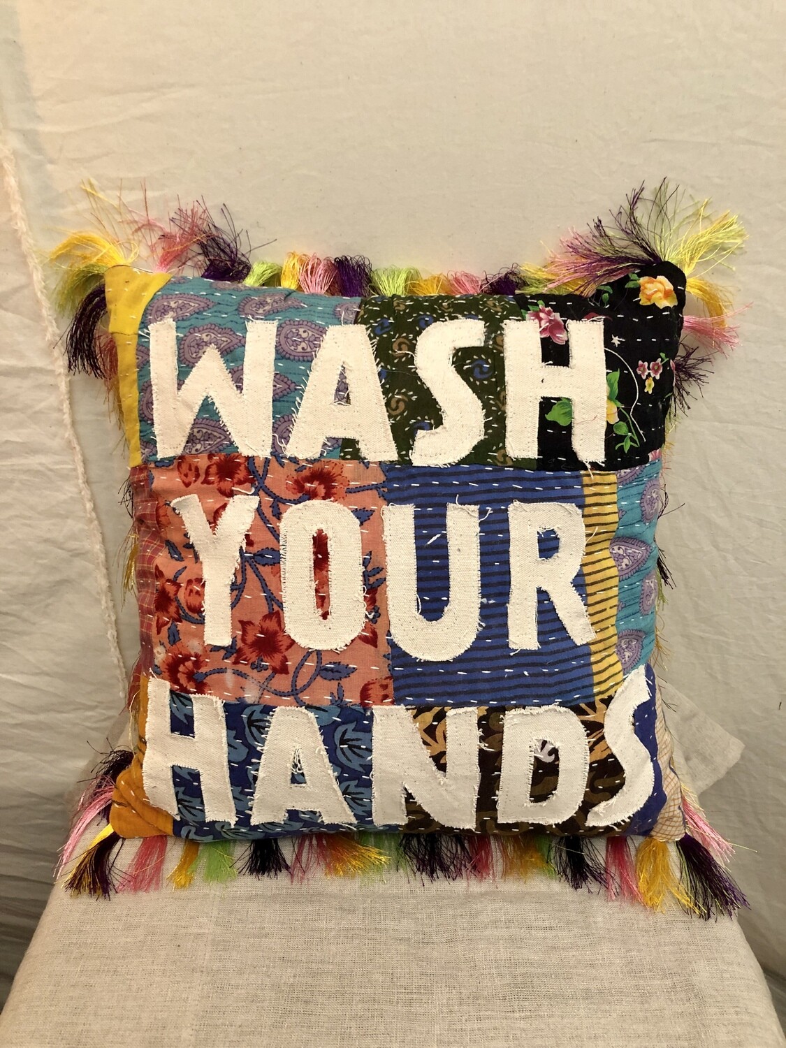 Wash Your Hands - Kantha Pillow