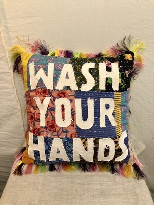 Wash Your Hands - Kantha Pillow