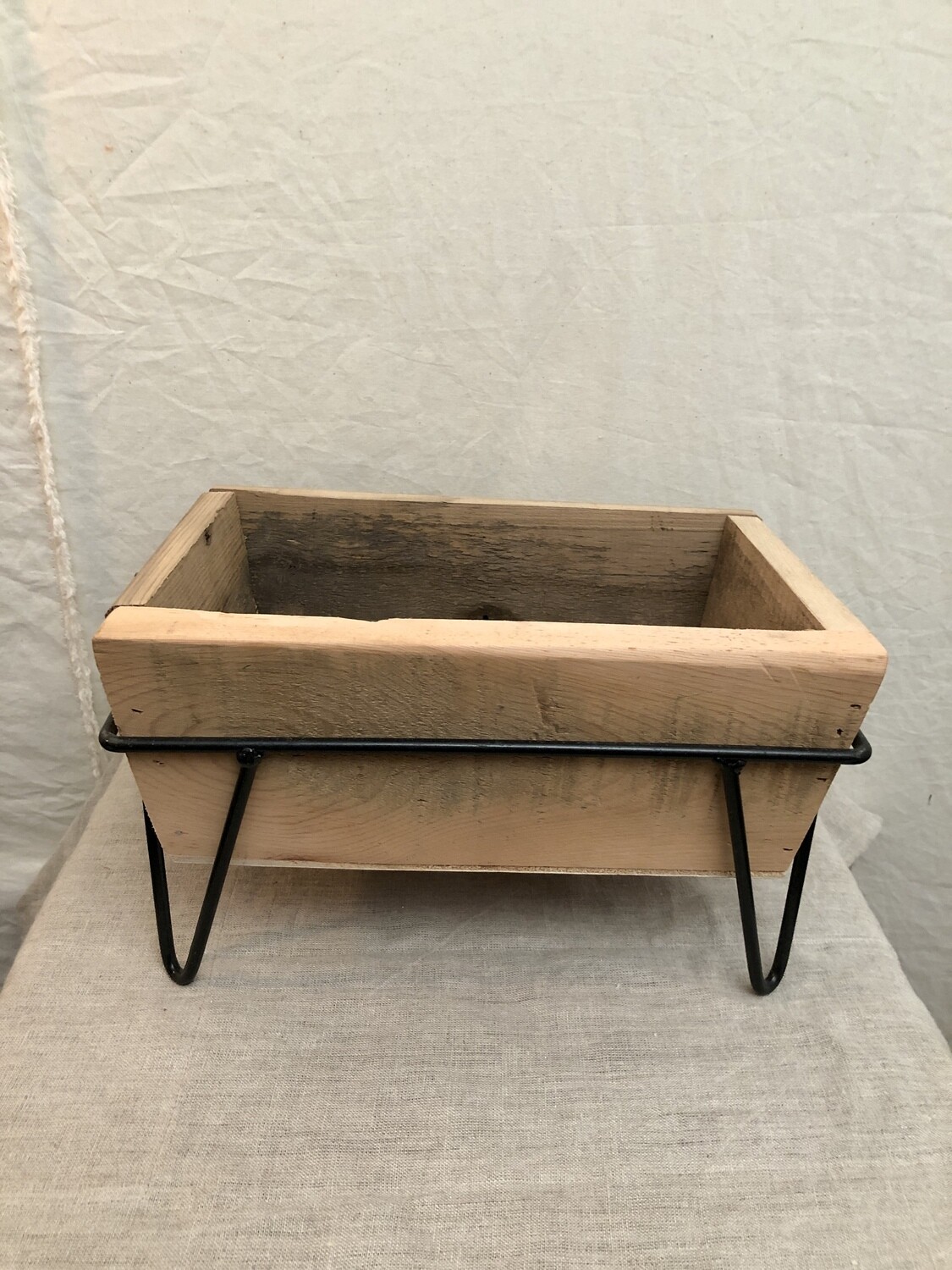 Recycled Wood Planter on Iron Base - Lg