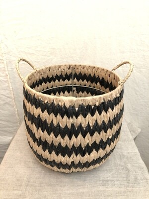 Tall Round Blk &amp; Nat Seagrass Basket w/Handles - Lg