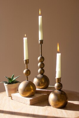 S/3 Antique Brass Taper Candle Holders