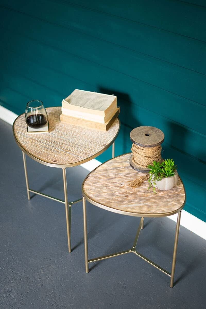 S/2 Nesting Wood & Metal Tables w/Gold Finish S/2 Nesting Wood & Metal Tables w/Gold Finish