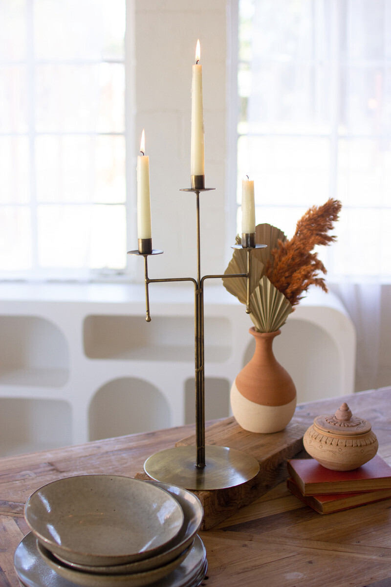 Antique Brass Tabletop Candelabra W 3 Taper Candle Holders Antique Brass Tabletop Candelabra W 3 Taper Candle Holders