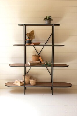 Oval Wood and Metal Four Tiered Display Shelf