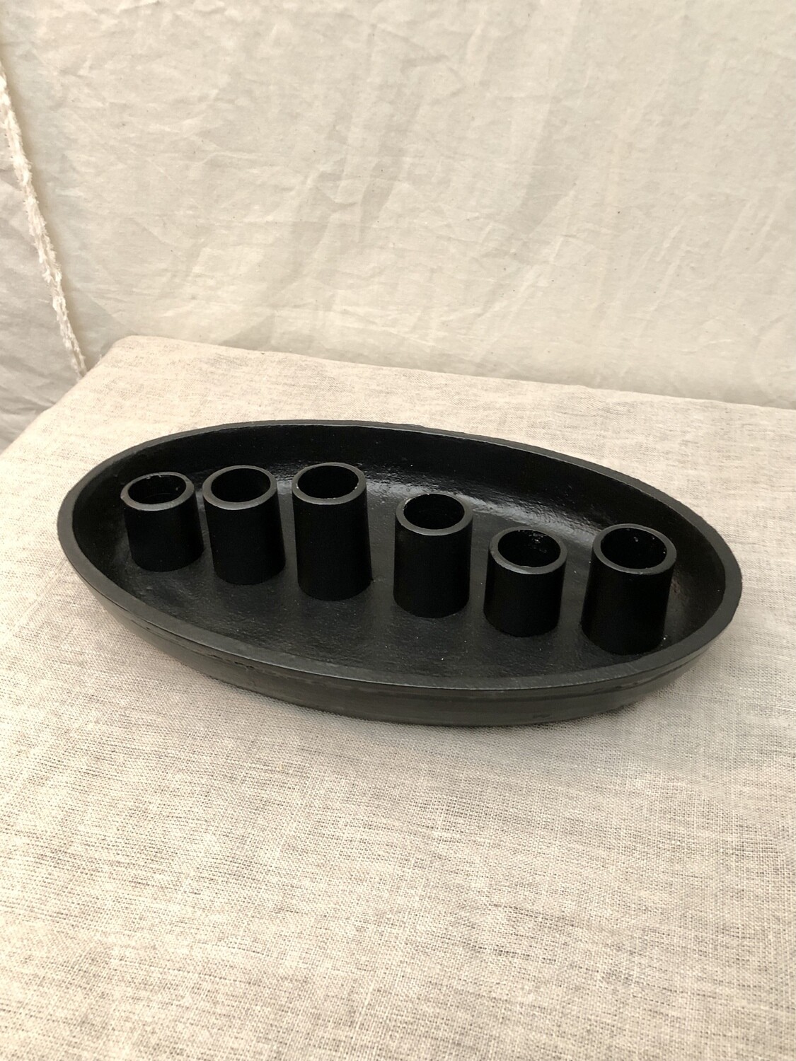 Oval Iron Platter w/Six Taper Candle Holders Oval Iron Platter w/Six Taper Candle Holders