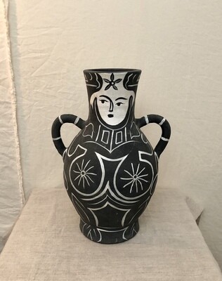 Ceramic Black &amp; White Vase w/Two Handles