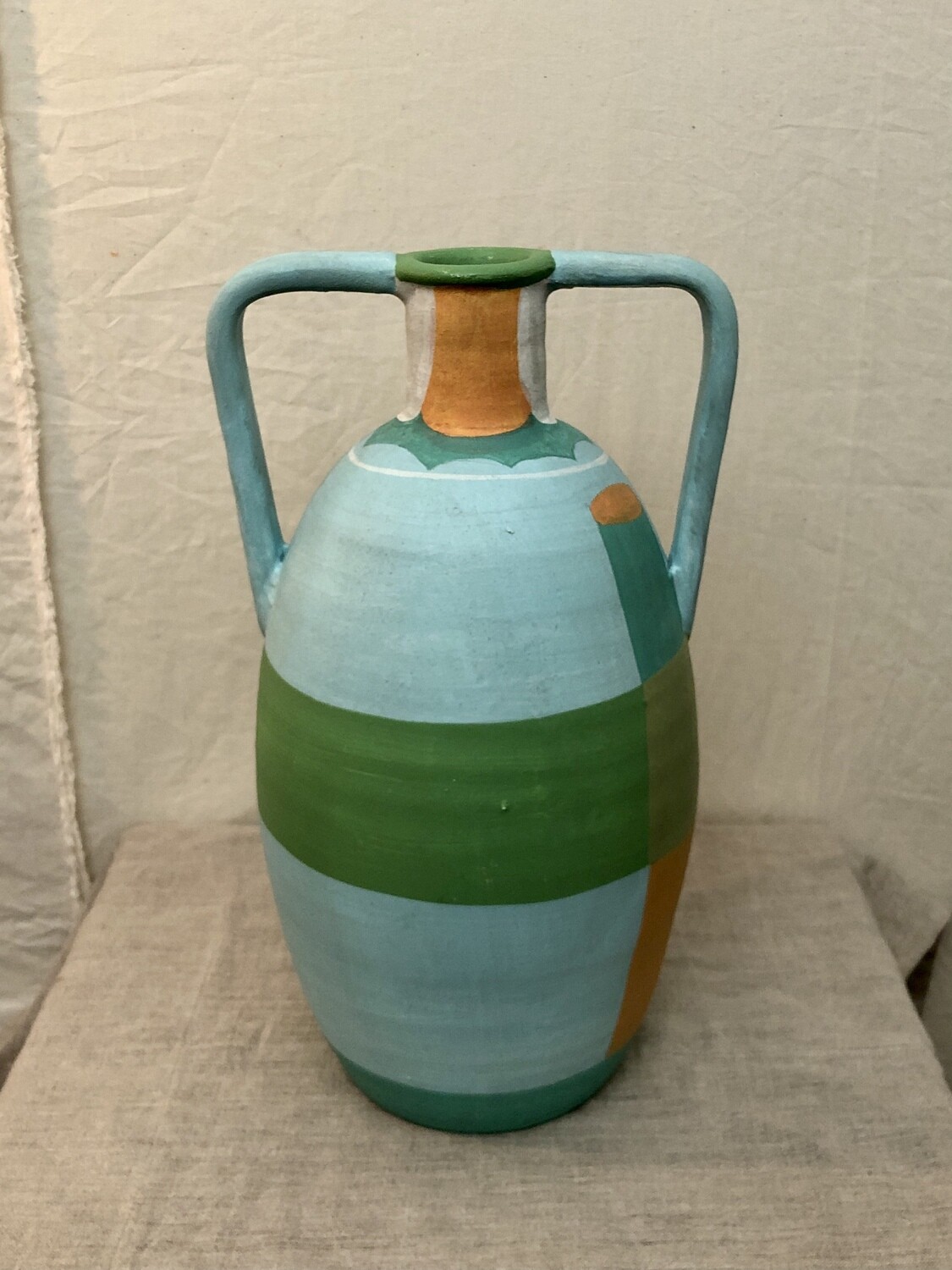 Ceramic Multi Colored Urn w/Two Handles